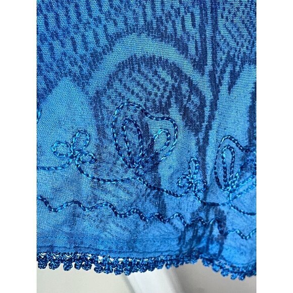Vintage Floral Lace Top M Blue Coastal Boho Western Hippie Classic 80s Indie - Picture 7 of 15